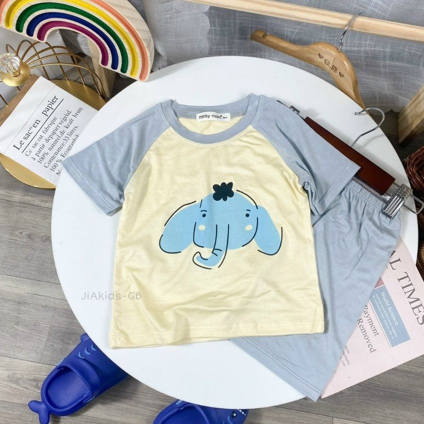 Bộ cộc thun lạnh minky mom cho bé 7- 19 kg tn-in83
