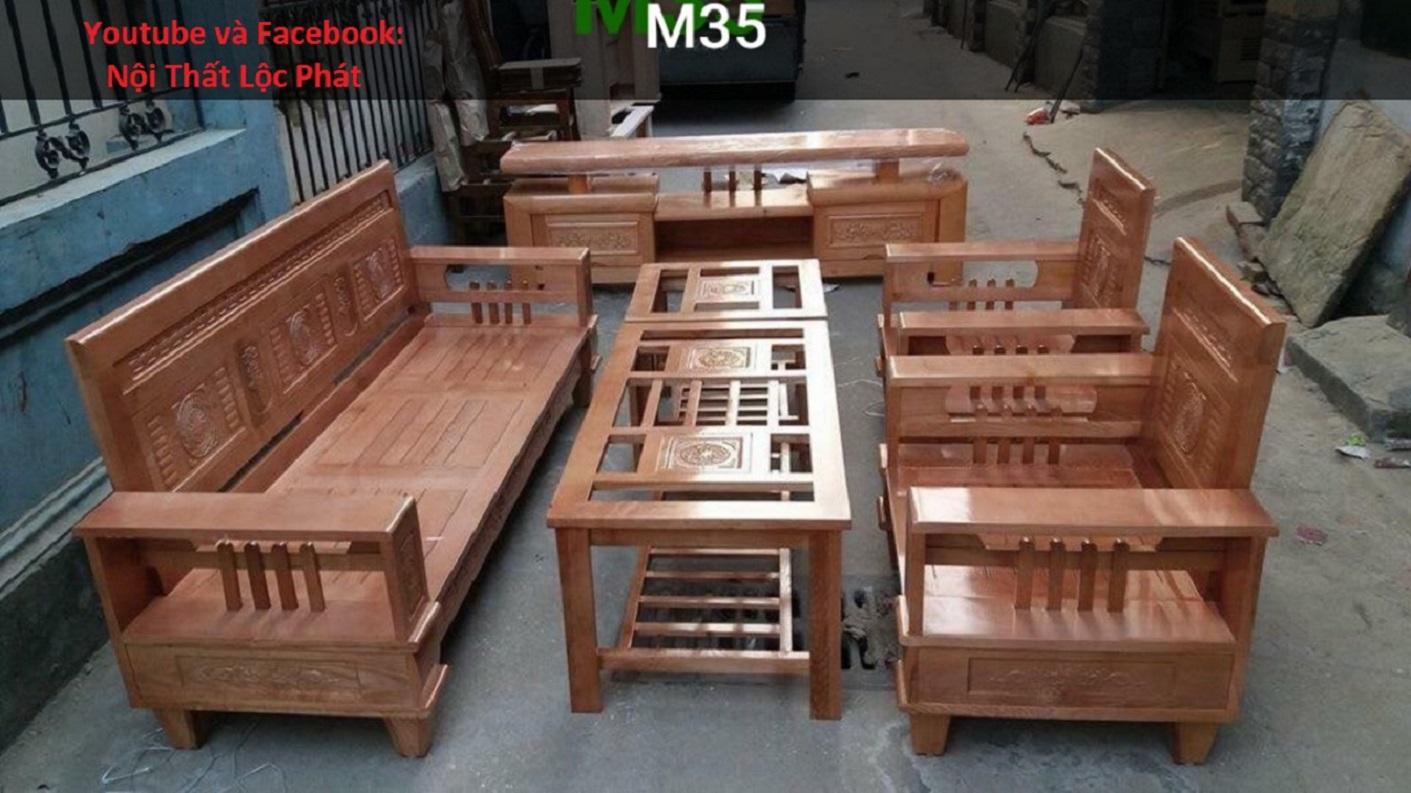 Bàn ghế Sofa phòng khách gỗ Sồi Nga mẫu 35