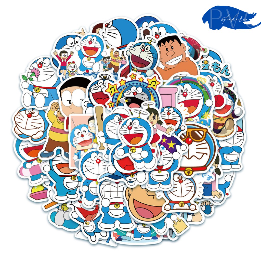 Stickers hoạt hình Đôrêmon nhãn dán pvc không thấm nước 50 miếng