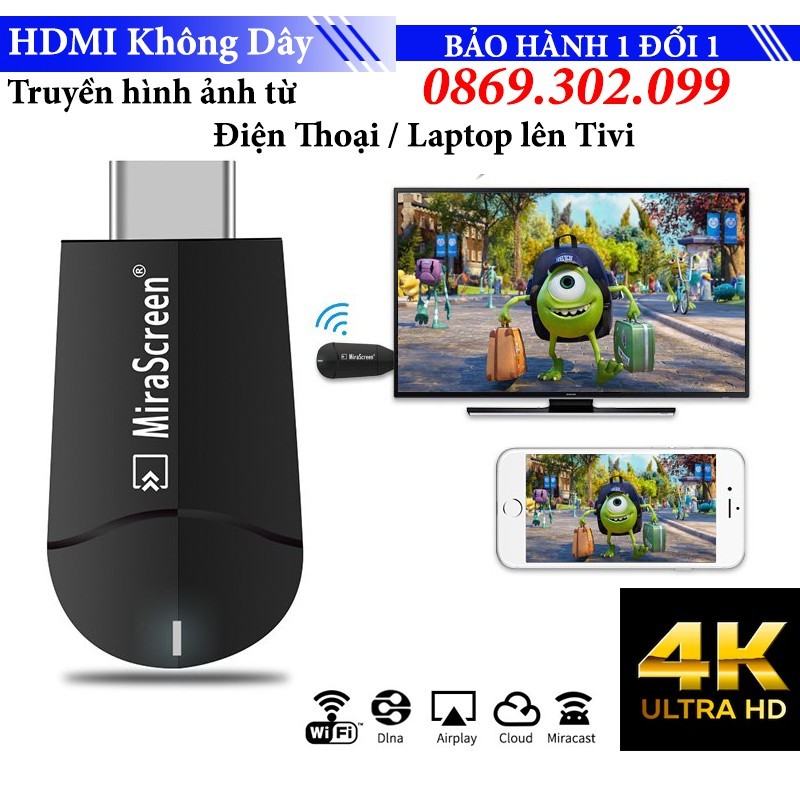 Thiết bị HDMI không dây cao cấp Miracast K6 - Hỗ trợ độ phân giải lên đến 4K Truyền hình ảnh điện thoại laptop lên Tivi