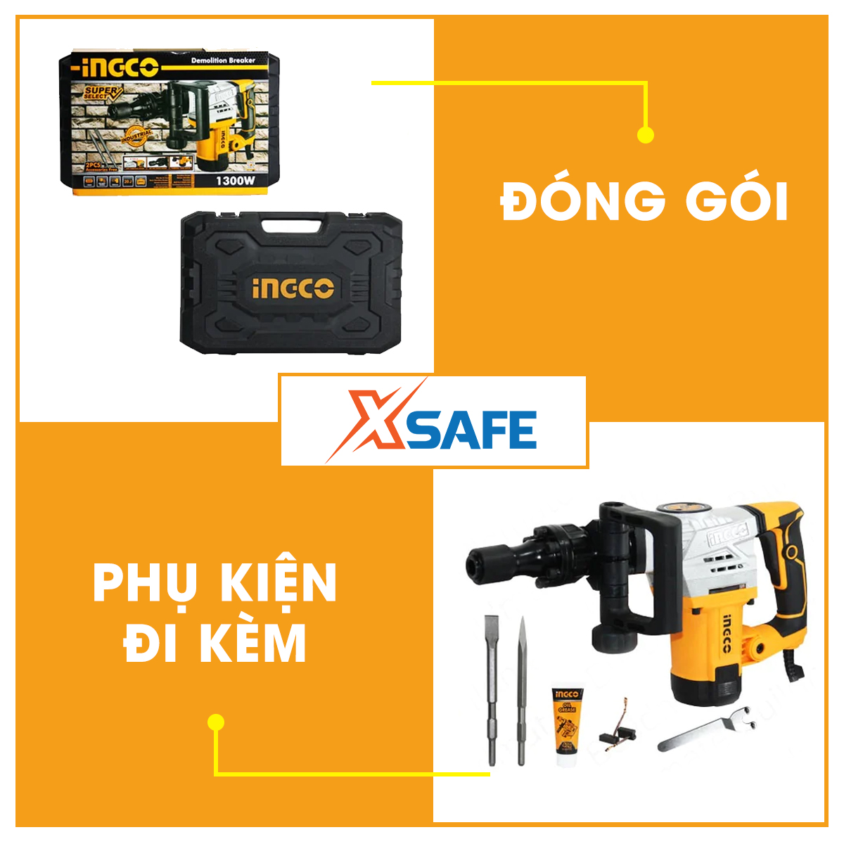 Ingco pdb130018 1300W concrete chisel 20J impact resistant system with 1 sharp chisel and chisel-Original
