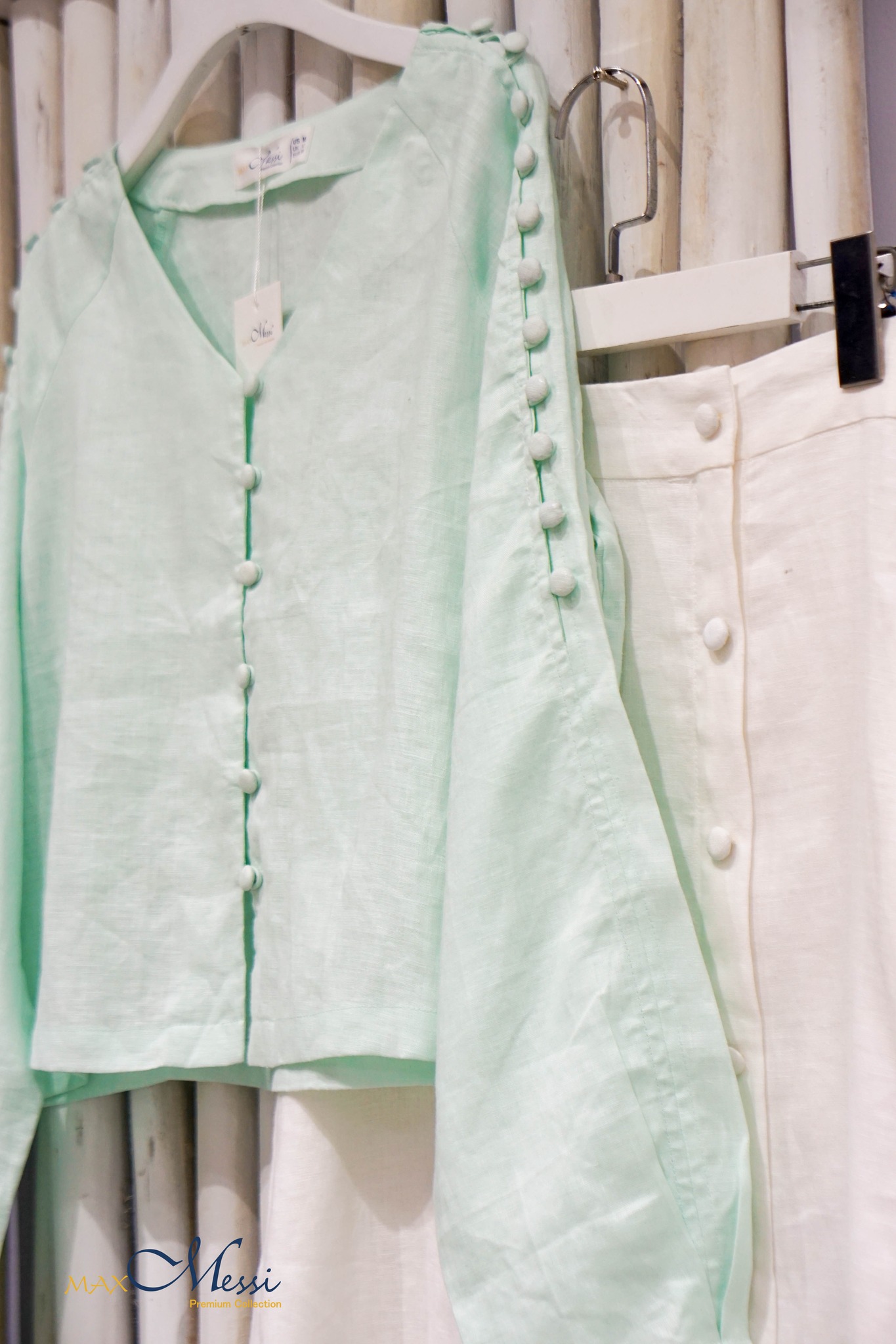MaxMessi - Áo top linen cao cấp tay dài nút sườn