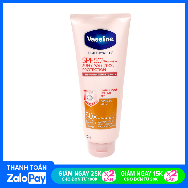 Dưỡng thể trắng da 5in1 Vaseline Healthy White SPF 50+ PA++++ Sun Pollution Protection Concentrated Whitening Serum 320ml cao cấp