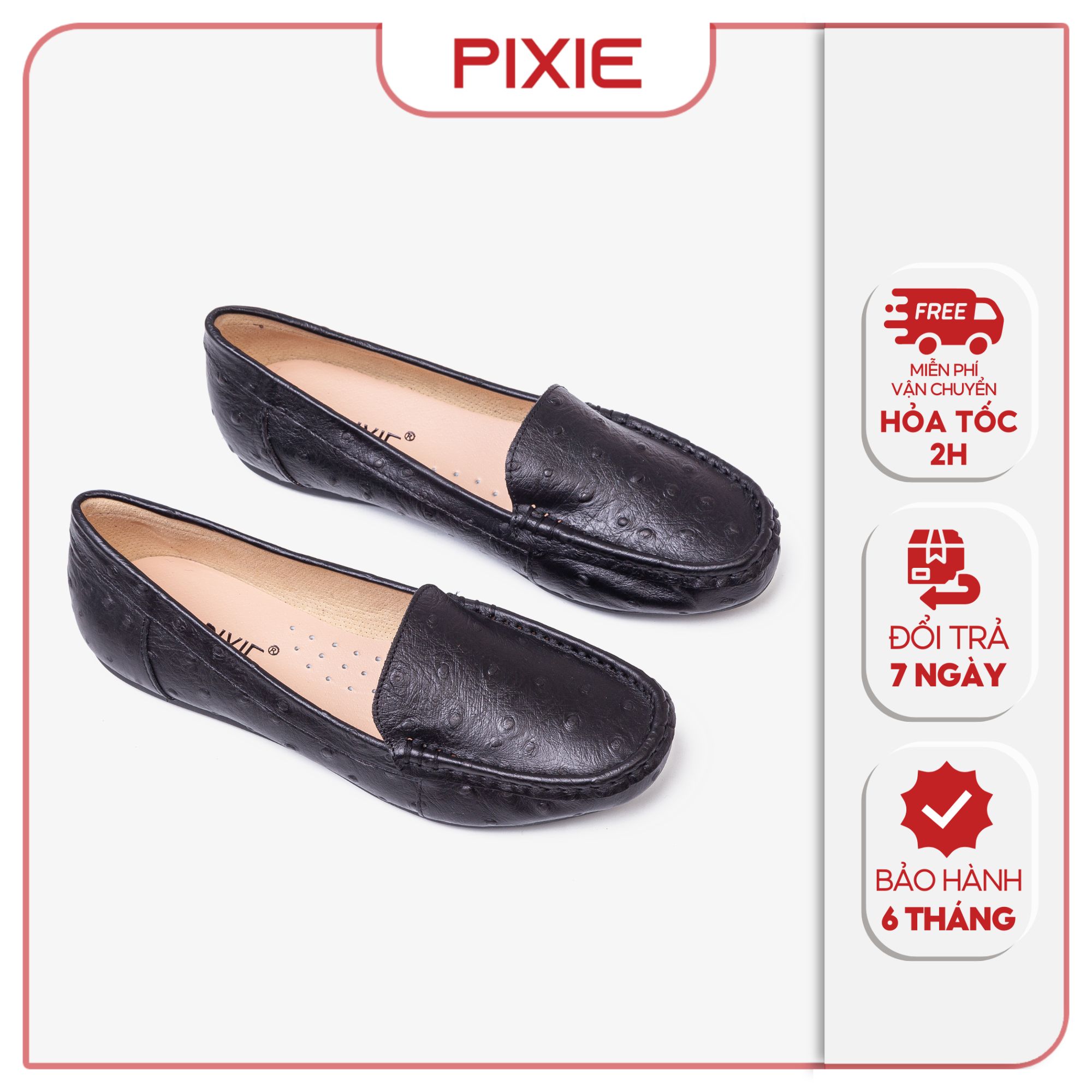 Giày Mọi Nữ Chất Da Thật Mũi Tròn Pixie X962