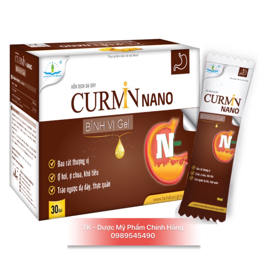 Curmin nano bình vị gel giảm ợ chua, đau rát thượng vị, trào ngược dạ dày - hộp 30 gói