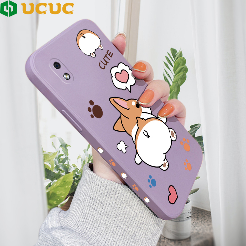 Ucuc phone case for samsung galaxy a03s a02s a01 core samsunga01 case for boys design phone case cartoon corgi dog square edge pattern liquid silicone casing full cover camera case