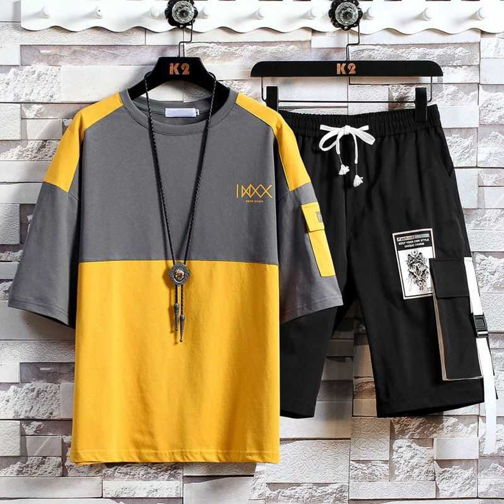 Bộ Quần Áo Thun Nam Áo Tay Ngắn Phối Túi Kết Hợp Quần Shorts Đùi Túi Hộp Độc Đáo Cá Tính Thời Trang FASHION4MENHCM SET 90000151C
