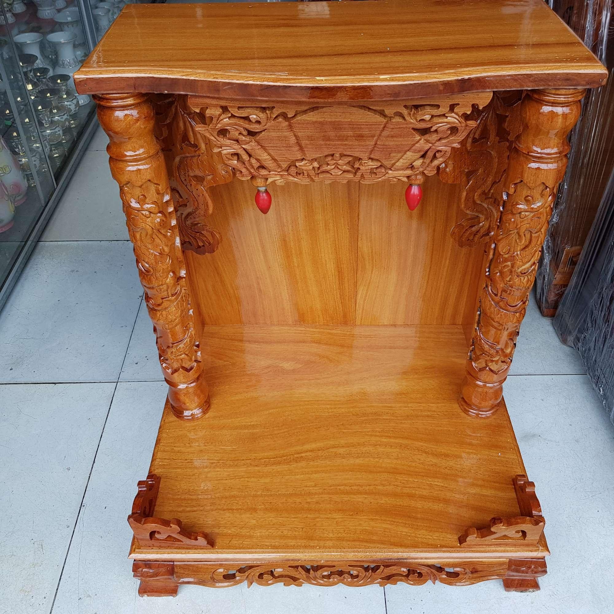 Bàn thờ thần tài ông địa gỗ căm xe mặt gỗ gõ đỏ ngang 60 cm