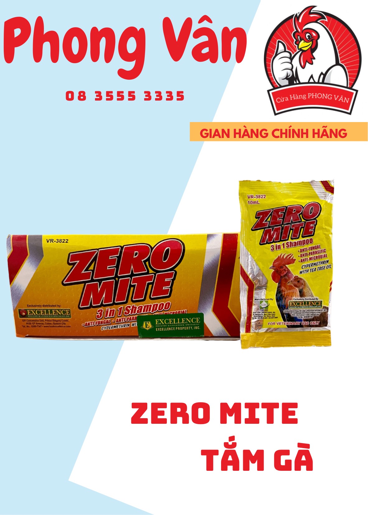 ZERO MITE - XÀ BÔNG TẮM TRI MẠT RẬN , BÓNG LÔNG CHO GÀ ( Hộp 24 gói )