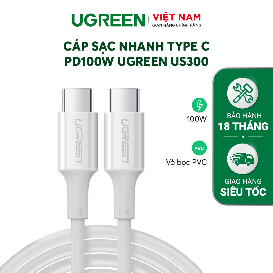 Cáp sạc nhanh Type C PD100W UGREEN US300 | Sạc nhanh dòng Quick Charge 4.0 3.0 dòng 5A | Sạc và truyền dữ liệu | Bảo hành 18 tháng