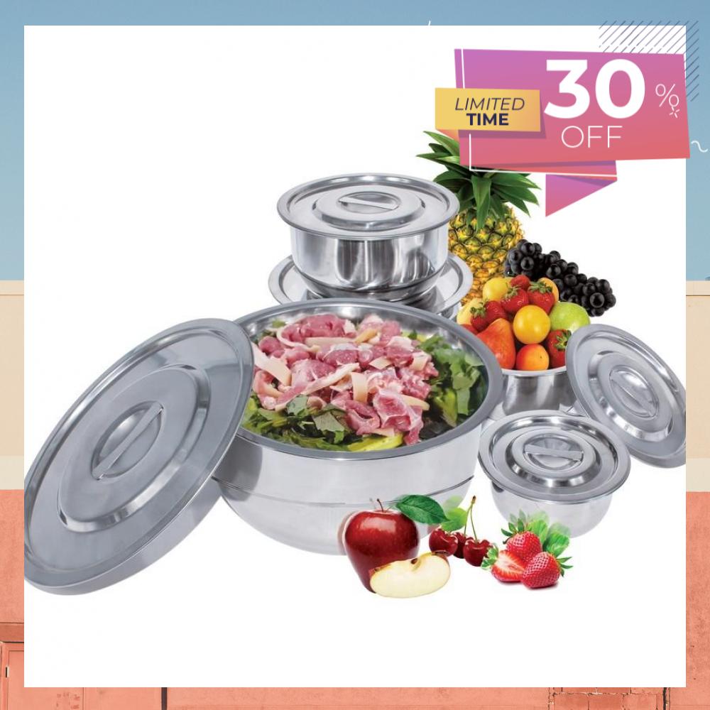 [MỚI 2021] Bộ 5 nồi Inox Myhome MK124  (Kích thước 16cm - 18cm - 20cm - 22cm - 24cm)