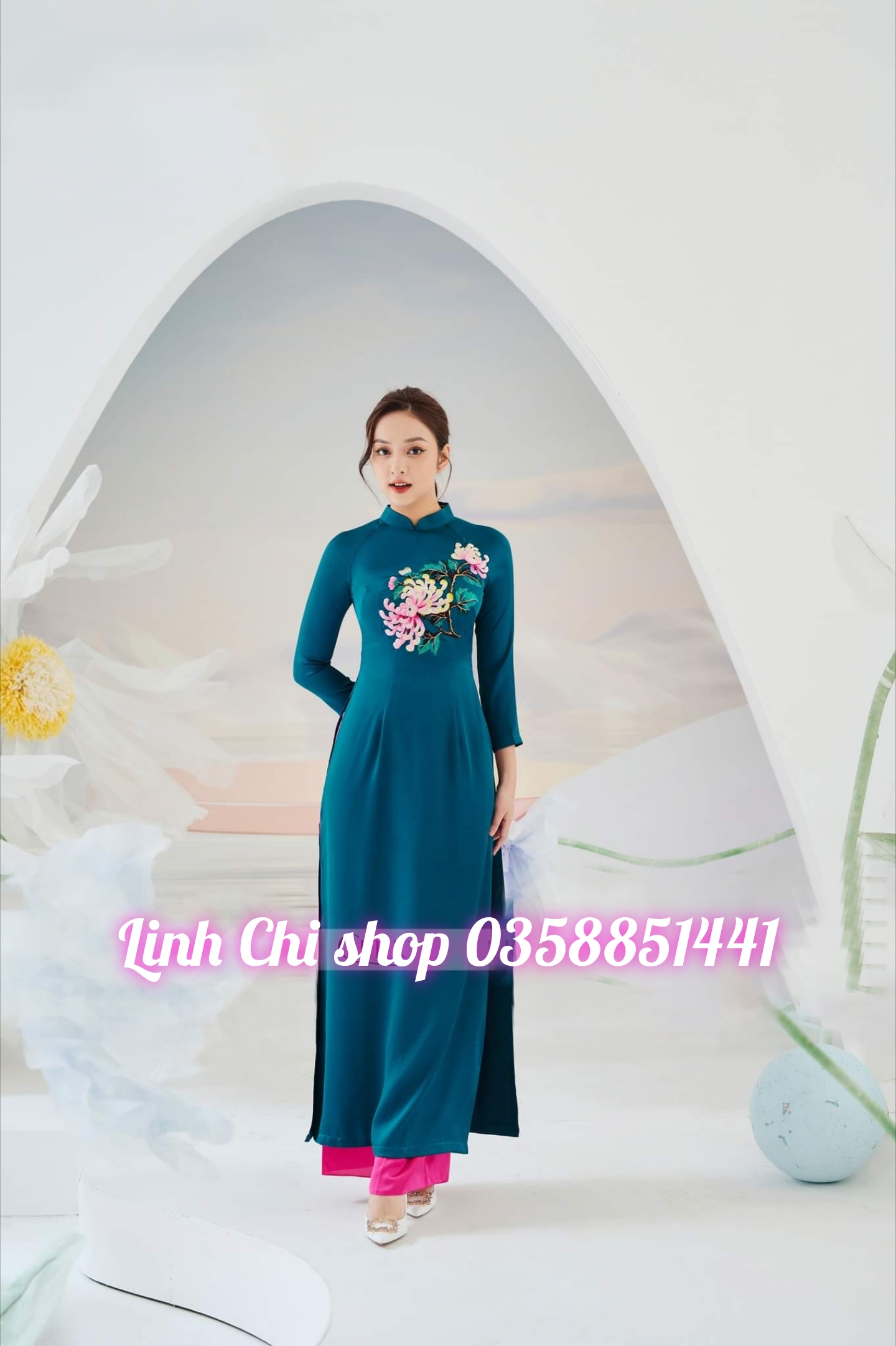 áo dài thêu cao cấp 2023 trên chất liệu lụa tây thi