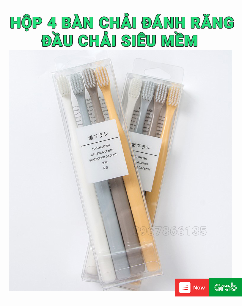 Hộp 4 bàn chải đánh răng lúa mạch đầu chải mềm mại