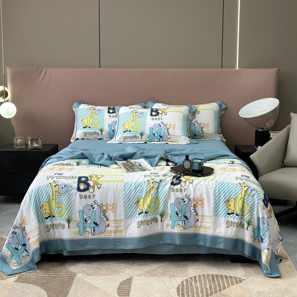 Bộ chăn ga tencel Hlhome mix chăn hè vintage hl0125