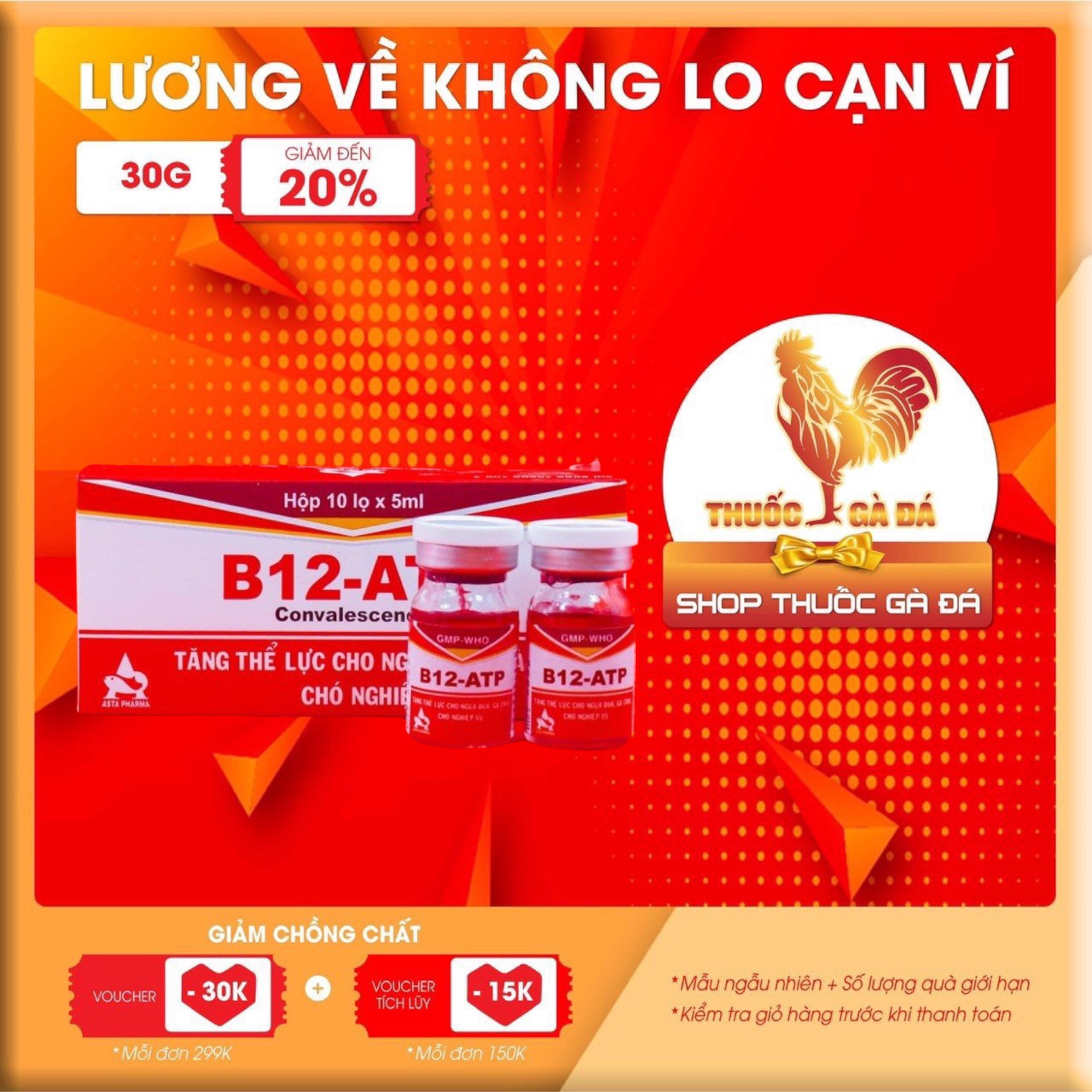 B12 atp 5ml tăng bo, lì đòn 1h trước đá cho gà đá