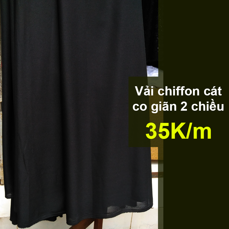 Vải chiffon cát màu đen co giãn 2 chiều 35K/m (khổ 1.5m)