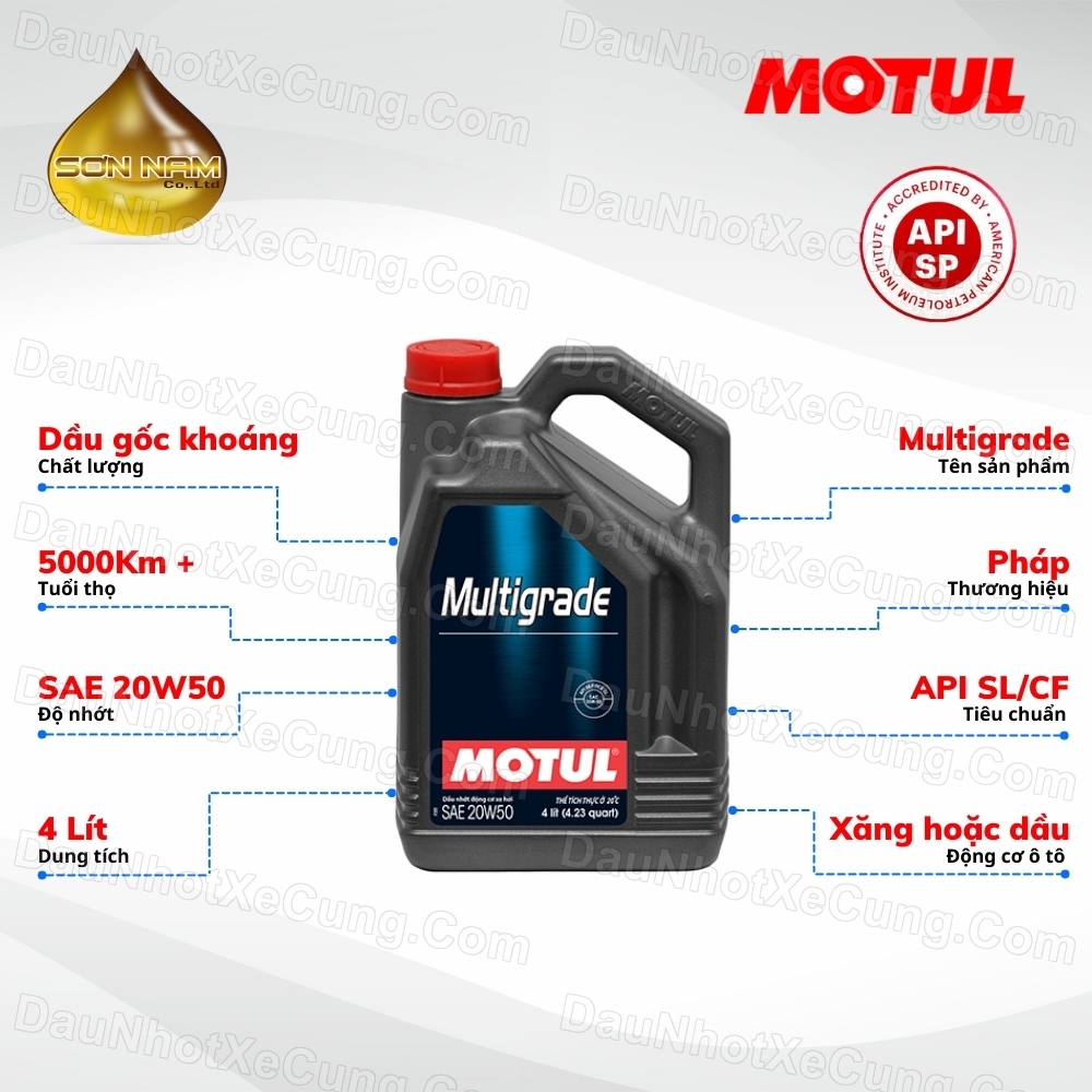Dầu nhớt xe hơi oto Motul Multigrade 20W50 API SL/CF 4lit