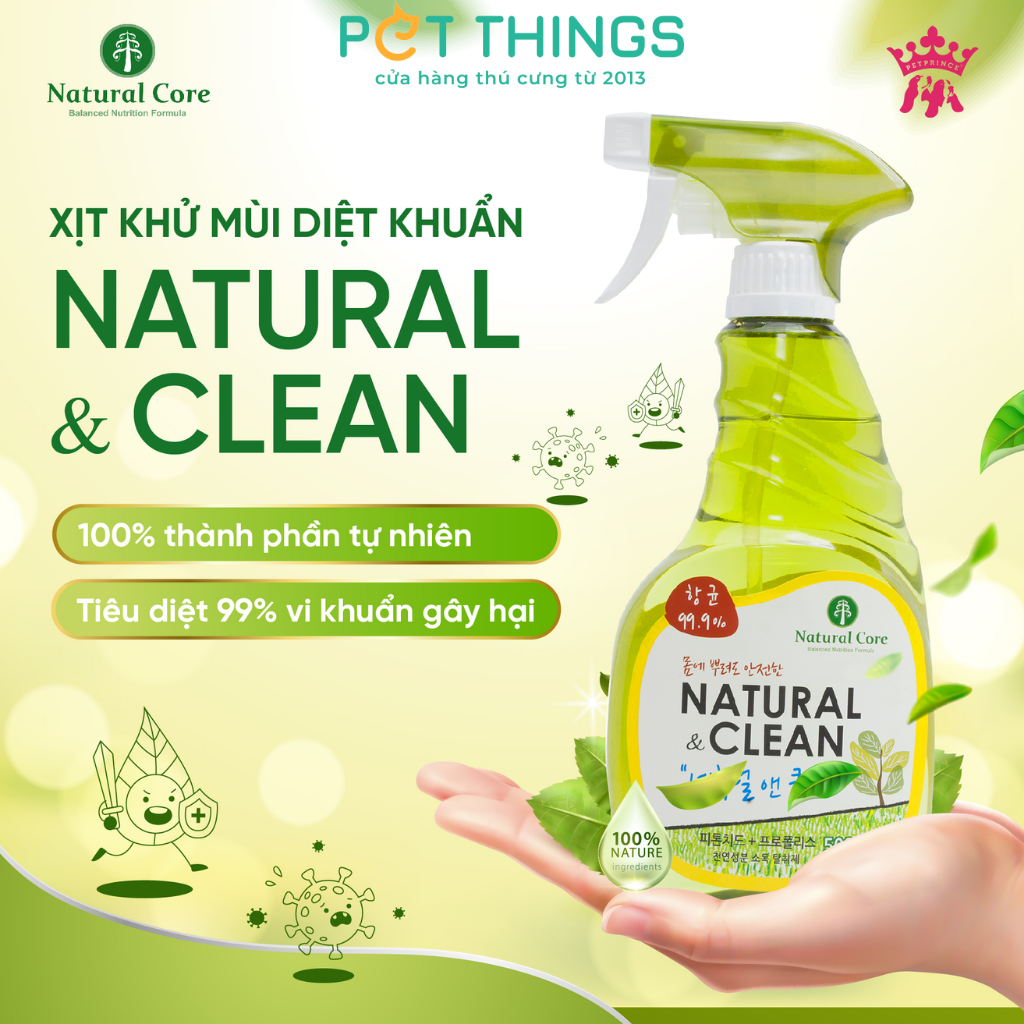 Xịt Khử Mùi Diệt Khuẩn Natural & Clean 500ml / 1.5L Cho Thú Cưng