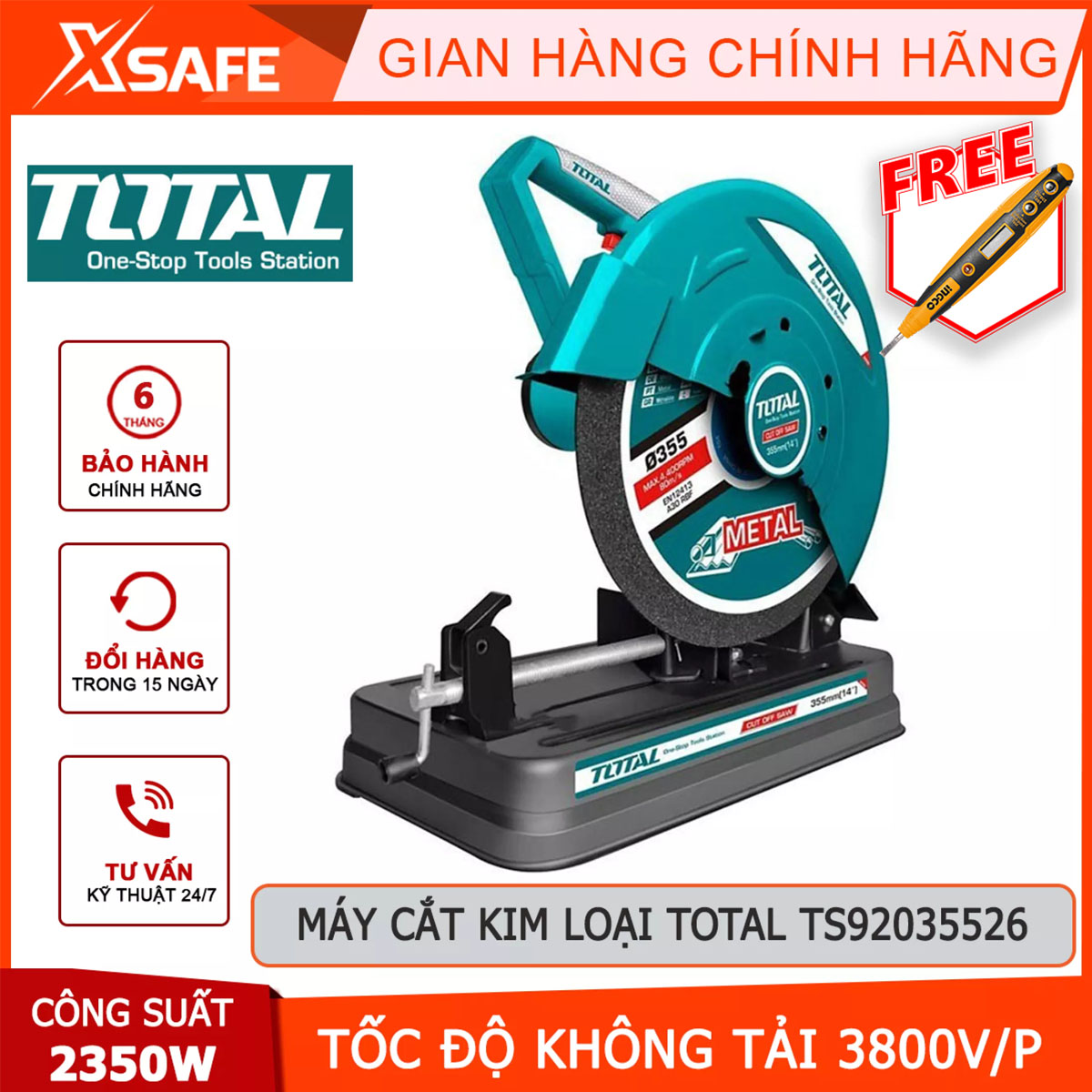 Rail Cutting Machine total TS92035526 metal cutting machine 220-240V ~ 50-60Hz, power 2350 W, 3800 v/p, 355x25.4x3mm hand tools cutting metals such as iron, steel, copper, aluminum and many material [XTools] [xsafe]