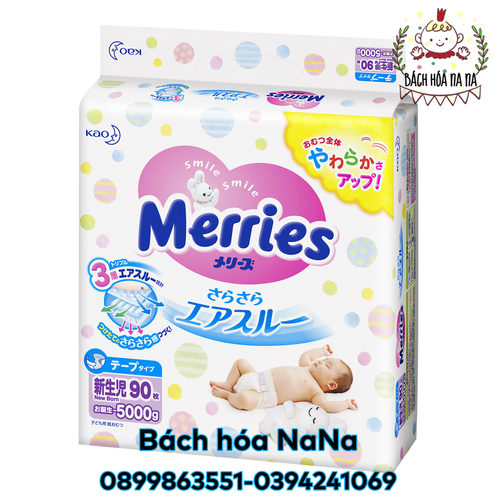 Bỉm/ tã merries nội địa nhật đủ size - nb90 tã dán -momybaby- nanashop