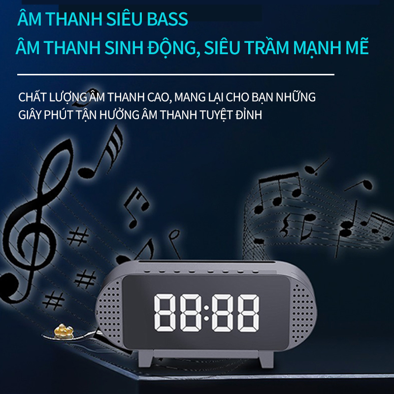 Loa bluetooth A19, đồng hồ mặt gương, mặt gương đèn LED, âm thanh chất lượng cao, thời gian chờ lâu, đèn ngủ