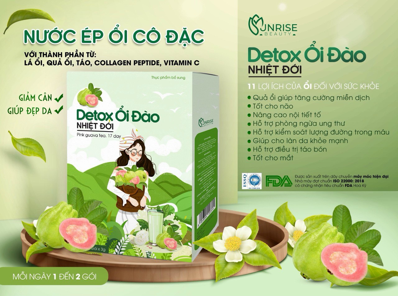 Nước ép Ổi Đào Giảm Cân Sunrise Detox ổi , Nước ép ổi thải mỡ khoá cân giữ dáng 20 gói