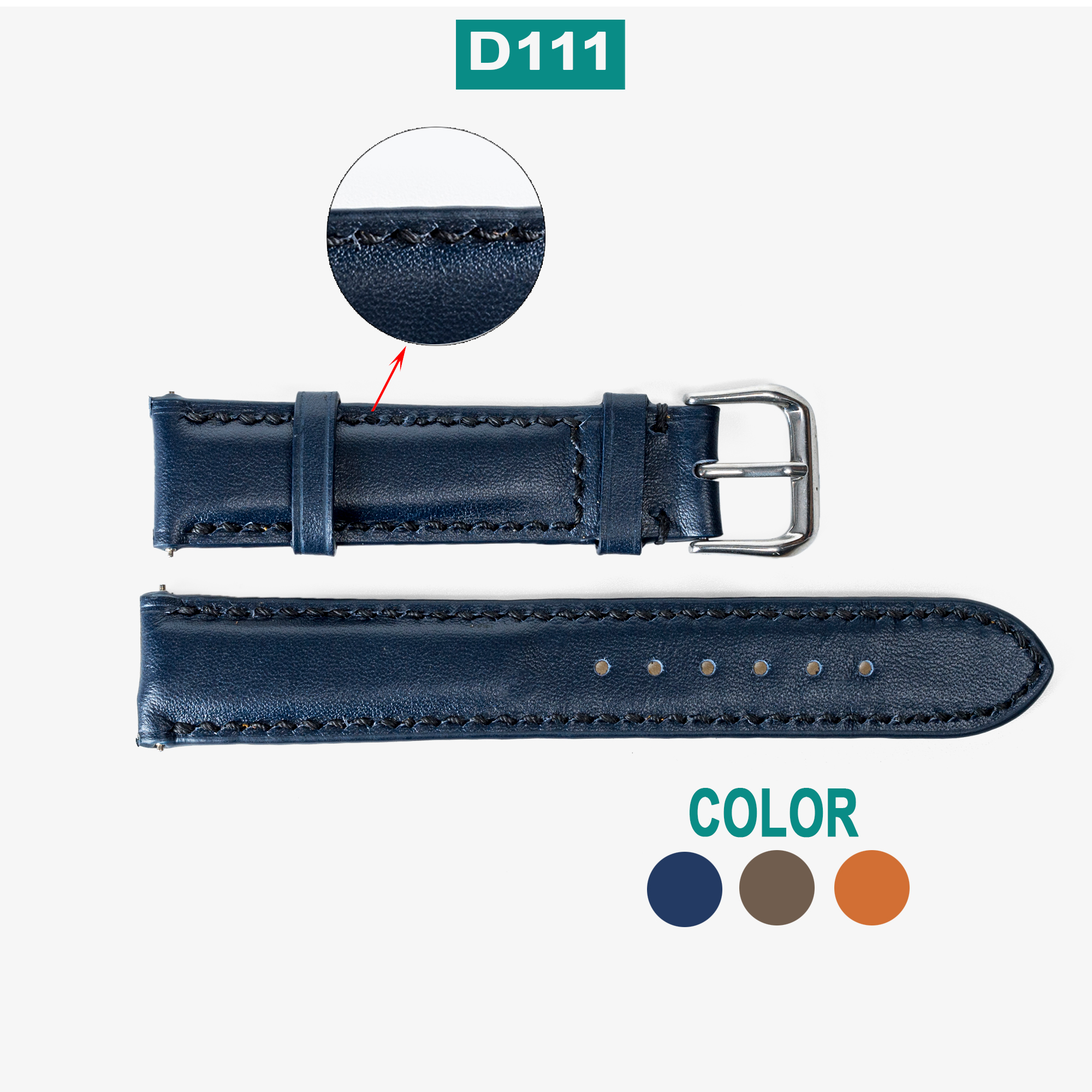 Dây đồng hồ nam da bò VINTAGE D111 cao cấp, khâu tay thủ công, đường chỉ tinh tế, dùng được cho apple watch, 18mm 20mm 22mm 24mm, tặng tool tháo và chốt khóa