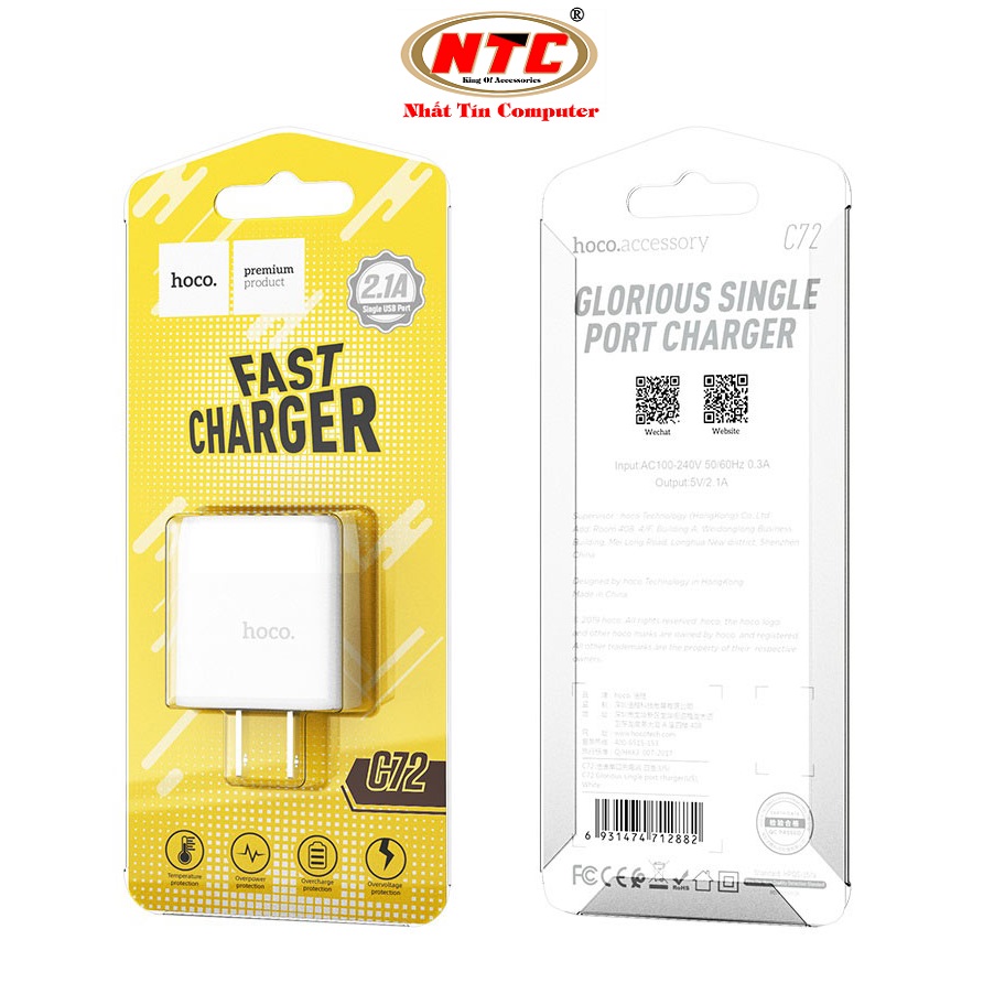 Cốc sạc Hoco C72 Glorious output max 2.1A (Trắng) - Nhat Tin Authorised Store