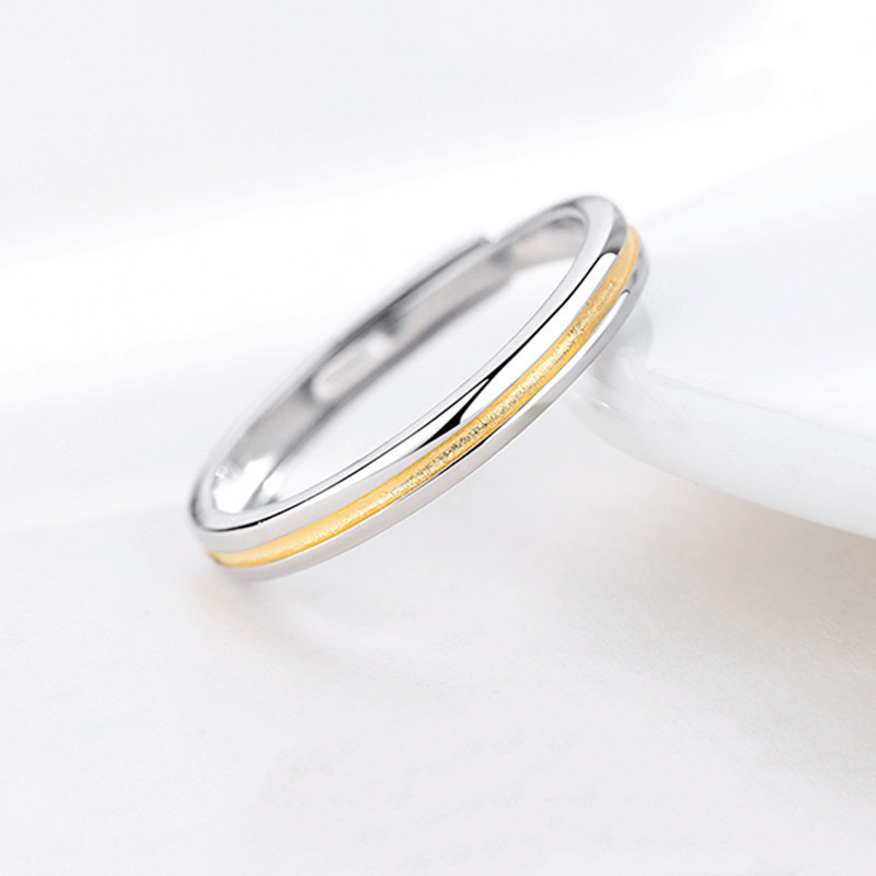 Nhẫn Đôi Nam Nữ Bạc S925, Nhẫn Đôi Bạc Kẻ Vàng 14K Sang Trọng Tỏ Tình Bạn Gái, Nhẫn Đôi Nam Nam - ND2519 - Bảo Ngọc Jewelry