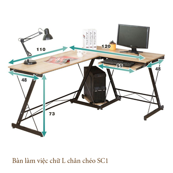 Electrostatic paint sturdy steel frame medium density fiberboard L-shaped workbench for home office smart