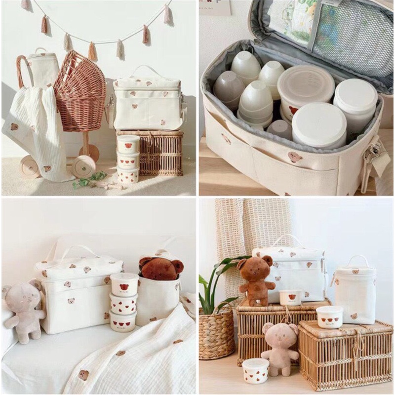 Túi Giữ Nhiệt Thêu Hình gấᴜ Đựng Bỉm Sữa Cho Bé