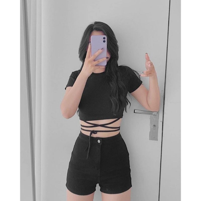 Áo thun Croptop Đan Eo Sexy Dây Buộc Eo Gợi Cảm