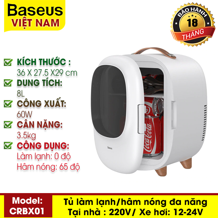 Tủ lạnh mini dung tích 8L, hai chế độ nóng / lạnh, sử dụng cho văn phòng, gia đình, dễ dàng mang đi du lịch, picnic - Thương hiệu Baseus - Phân phối bởi Baseus Vietnam