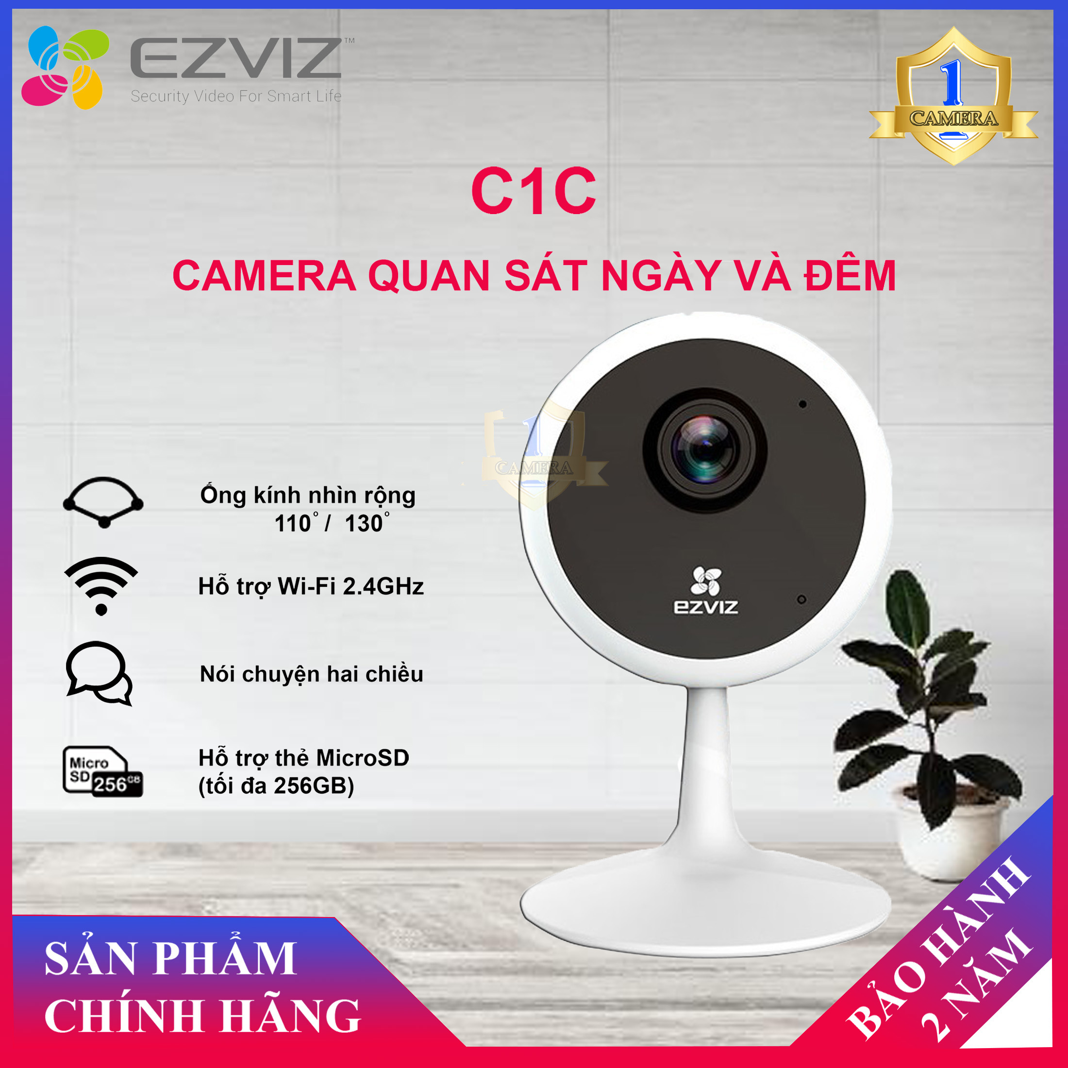 [CHÍNH HÃNG] Camera IP Wifi EZVIZ C1C 2.0MP 1080P- BH 24 Tháng - Camera Ngoài Trời, Camera Giám Sát, Camera An Ninh, Camera Trong Nhà - Camera Số 1