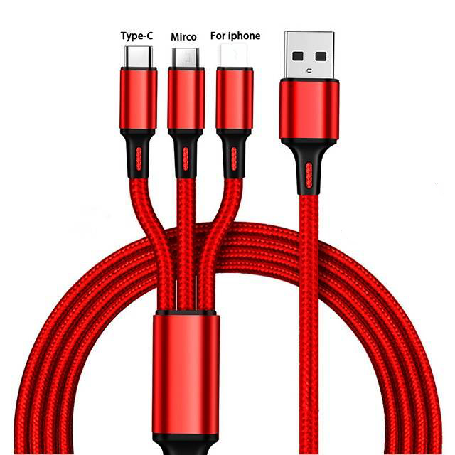 Dây cáp sạc 3 đầu đa năng 2A 3 in 1 bọc dù dài 1m2