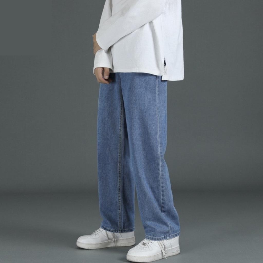 Quần jean nam dáng form suông rộng KONO quần jeans bò baggy trơn ống rộng nam dễ phối đồ chất dày dặn đẹp QJ2