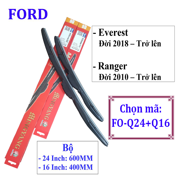 Bộ 2 thanh gạt nước mưa ô tô đa năng Nano cao cấp dành cho hãng xe Ford: Transit-Ecosport-Everest-Focus-Fiesta-Ranger-Mondeo-Escape-Mustang