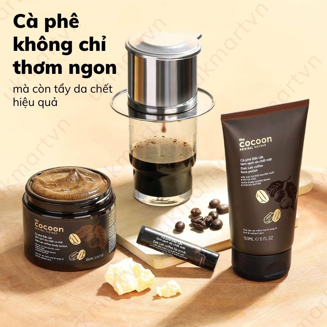 Tẩy da chết môi cà phê Đắk Lắk Cocoon môi ẩm mềm 5g