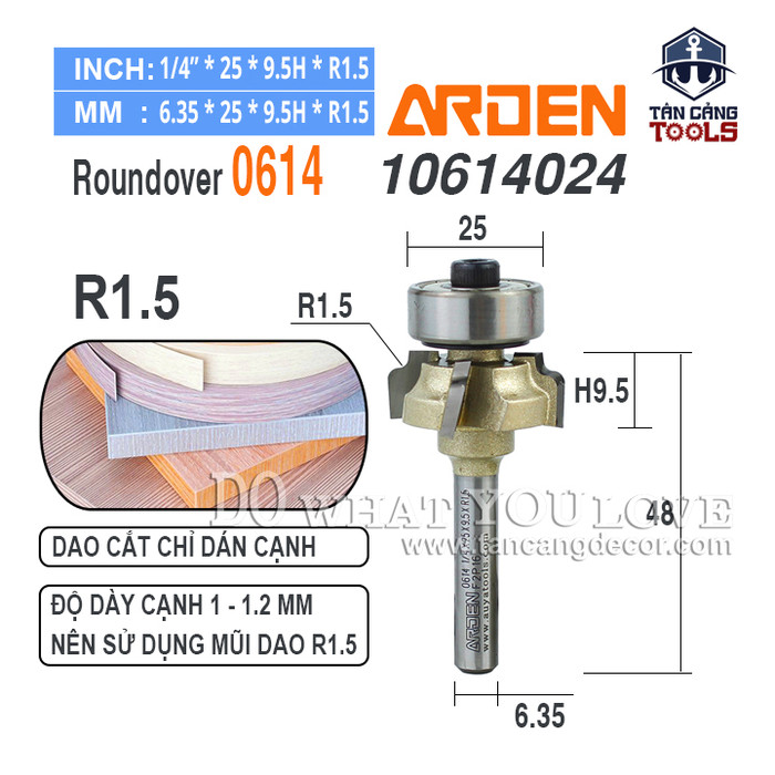 Mũi gọt cạnh chỉ Arden cốt 6.35 mm