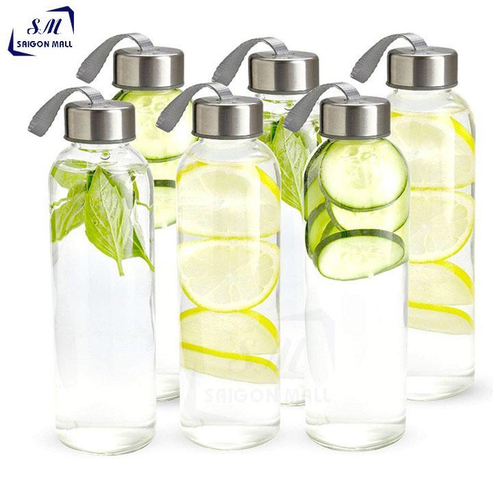 Bình thuỷ tinh đựng nước 500ml dây xách nắp