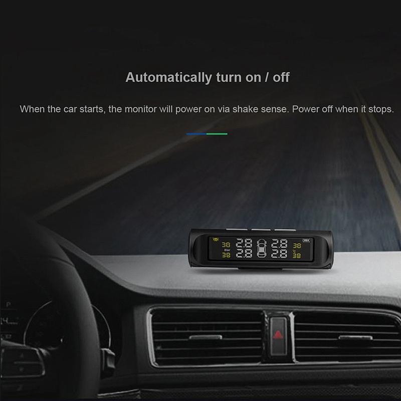 Solar Power Car TPMS Wireless Tire Pressure Monitor Alarm System LCD Display