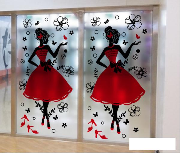 [HCM]Decal Dán Kính Cao Cấp - Cô Gái Đầm Đỏ ( 60x116cm )-DK1001B