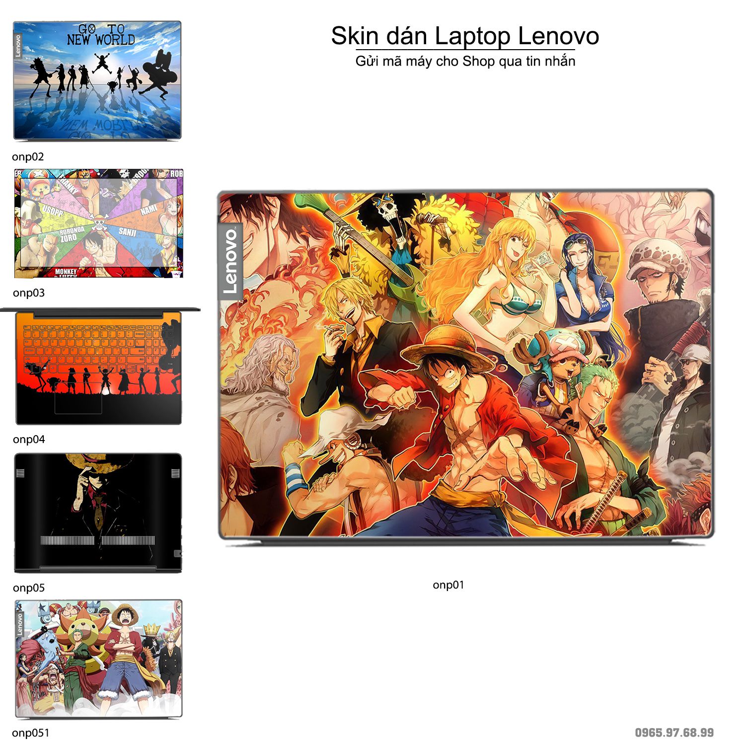 Decal Skin dán Laptop Lenovo mẫu One Piece (inbox mã máy cho shop)