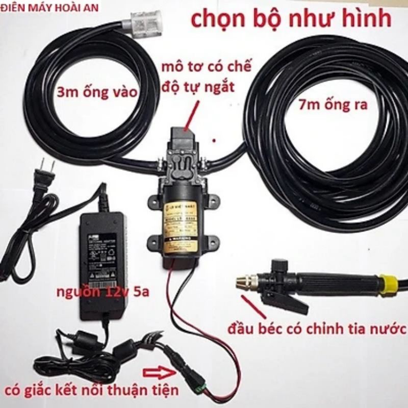 Bộ máy bơm tăng áp lực xịt rửa xe, vệ sinh máy lạnh mini