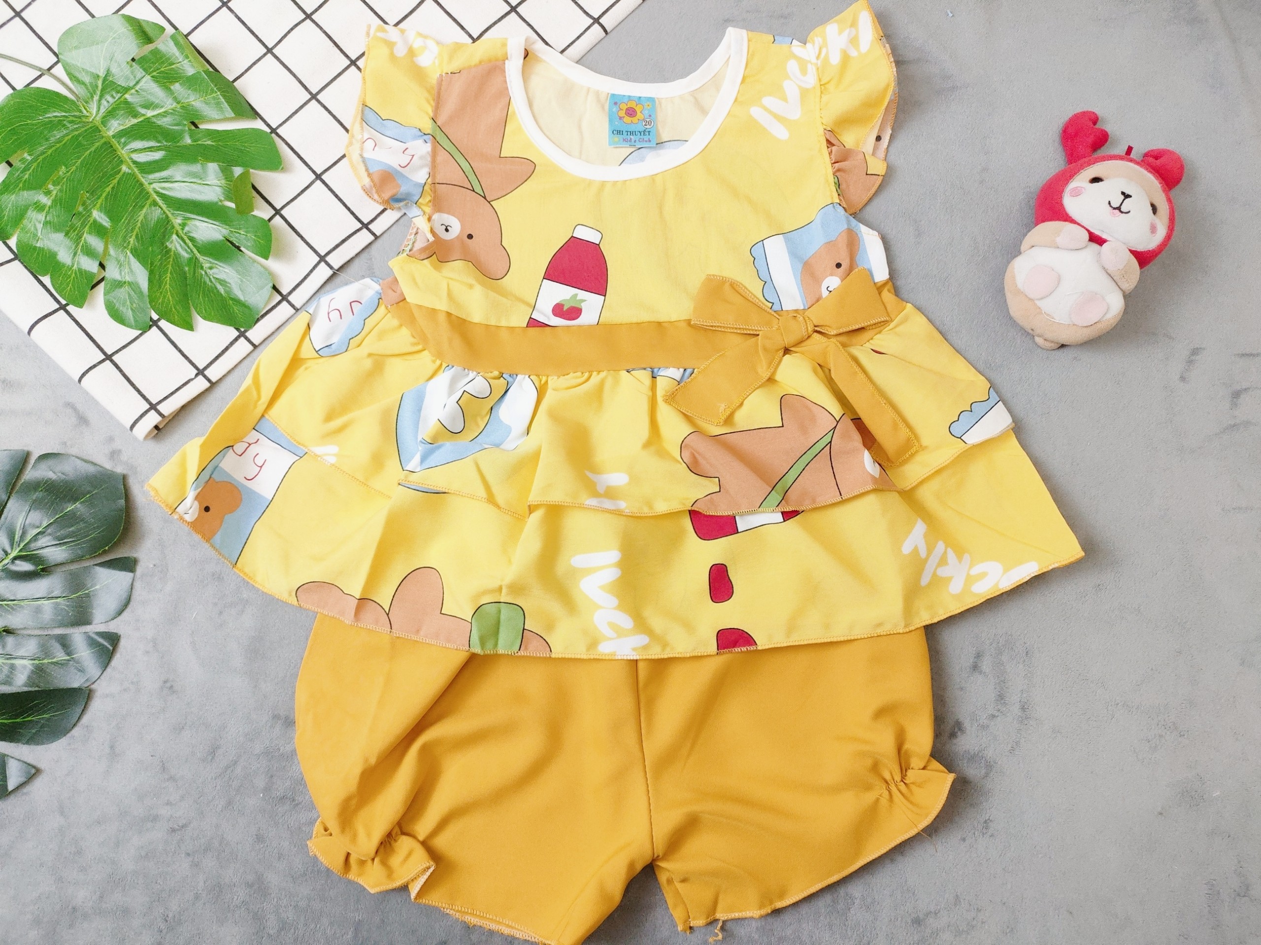 Bộ Lụa Tầng Phối Nơ Bé (giao màu ngẫu nhiên) (12-18kg)