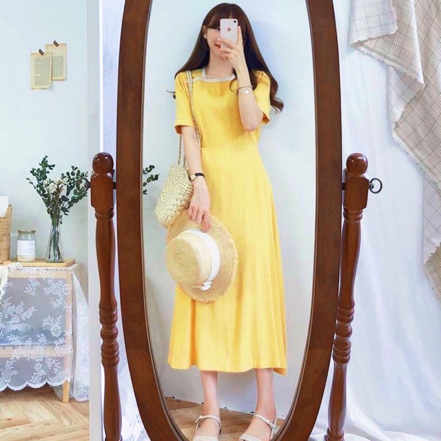 Đầm viền ren form dài 2 màu