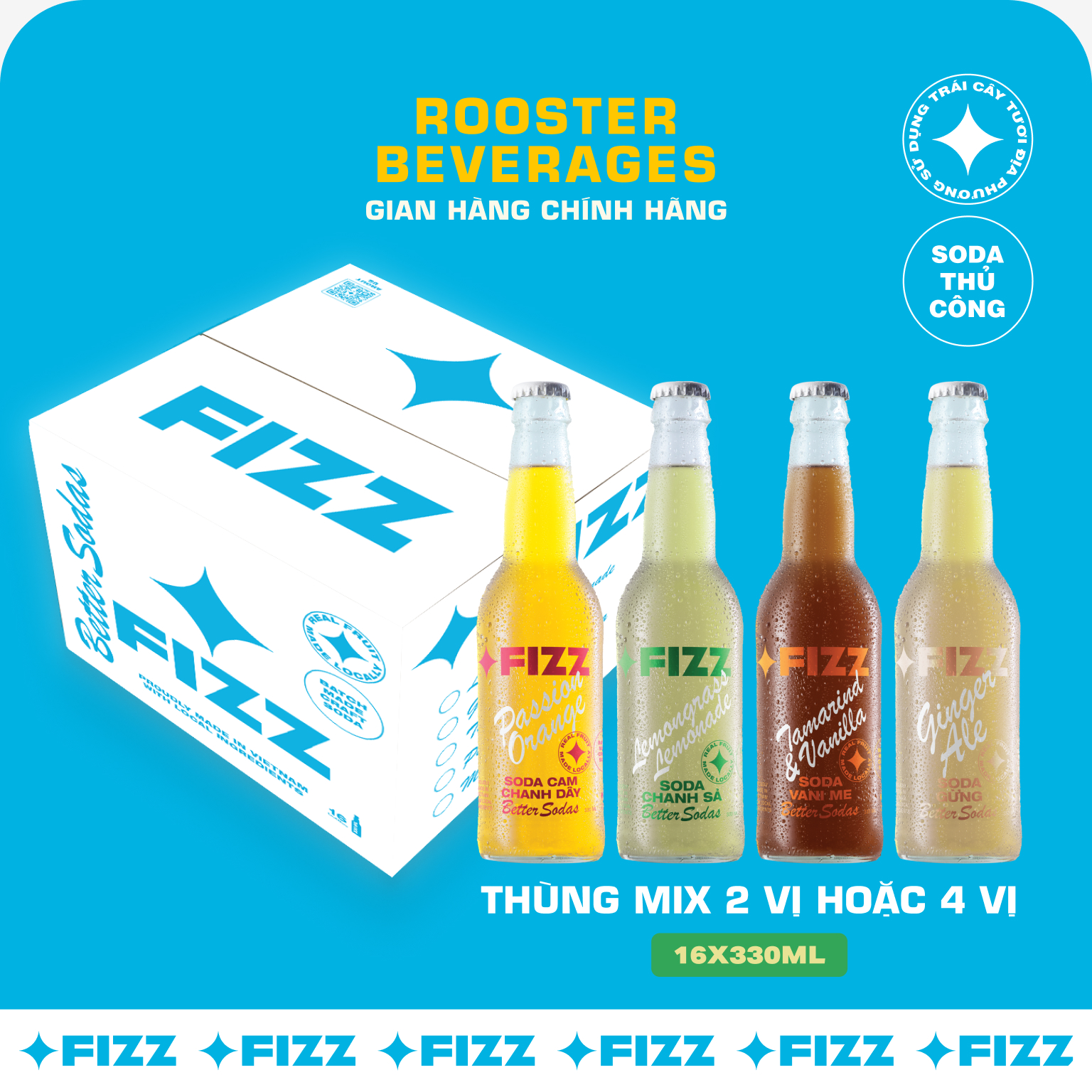 Fizz Soda Mix Nhiều Vị - Thùng 12 Chai 330ml