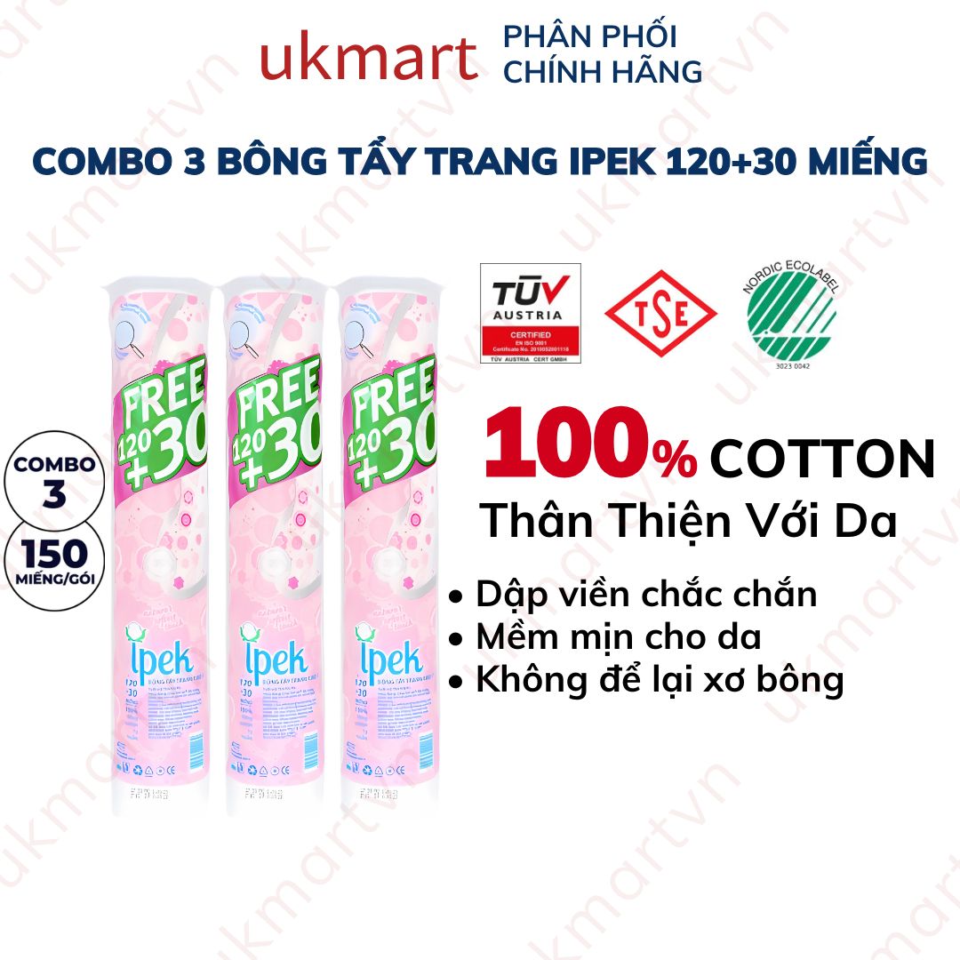 Combo 3 Bông Tẩy Trang Ipek 150 Miếng Cotton Pads