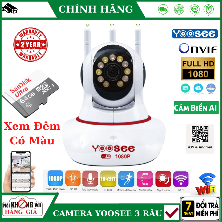 >> BÁO GIÁ CAMERA - CAMERA WIFI - CAMERA YOOSEE 5 RÂU KÈM THẺ NHỚ 128GB HIỂN THỊ 2.0 MPX CẢNH BÁO CHUYỂN ĐỘNG, CÓ TIẾNG V | Shopee Lazada Sendo Tiki mới nhất 42 (Tùy Chọn Kèm thẻ nhớ 128GB - bảo hành 5 năm), Camera Wifi Yoosee 3 râu đỏ xem đêm có màu - 2.0 MPX - FullHD ,cảm biến AI thông minh , đàm thoại 2 chiều , camera mini , camera ip , camera yoosee , camera 3 râu , camera giá rẻ