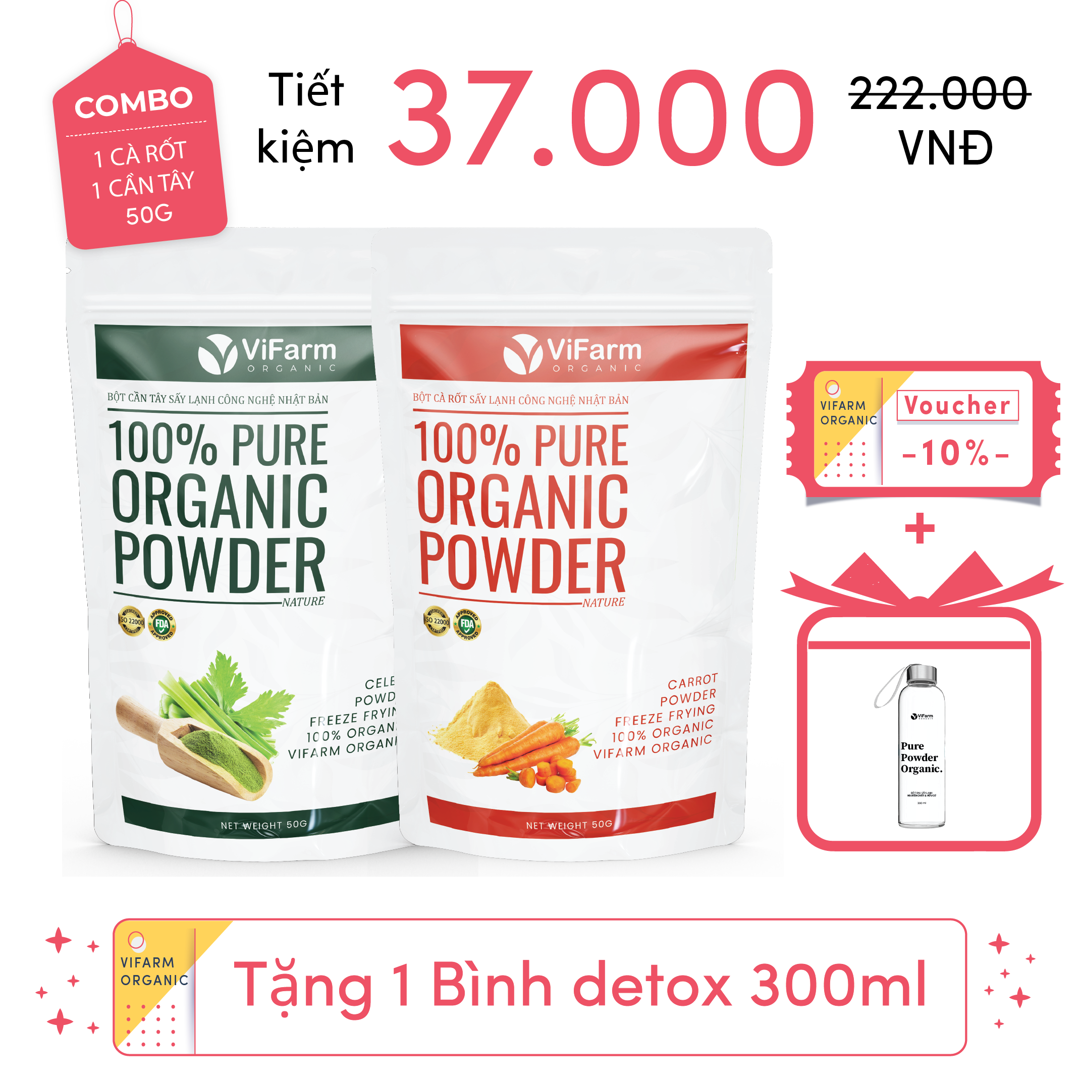 Bột Cà Rốt Nguyên Chất ViFarm 50g